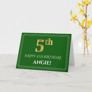 Carte Elégant Faux Gold Look 5e anniversaire, nom (vert)