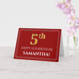 Carte Elégant Faux Gold Look "5ème" Anniversaire, Nom (R