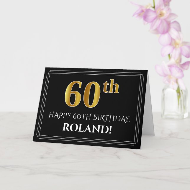 Carte Elégant Faux Gold Look "60ème" Anniversaire + Nom (Orchidée)