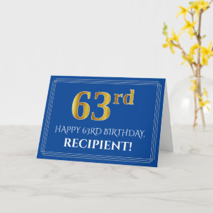 Carte Elégant Faux Gold Look 63ème anniversaire, nom (bl