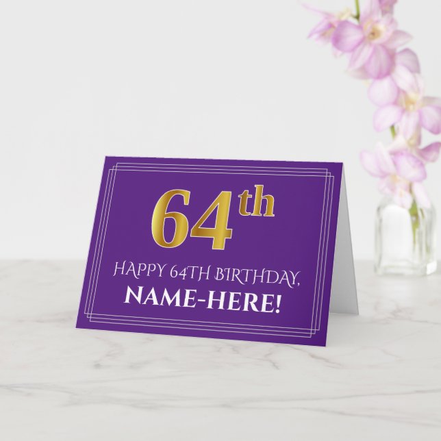 Carte Elégant Faux Gold Look 64e anniversaire, nom; viol (Orchidée)