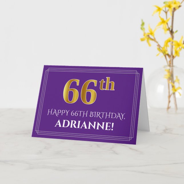 Carte Elégant Faux Gold Look 66e anniversaire, nom; viol (Fleur jaune)