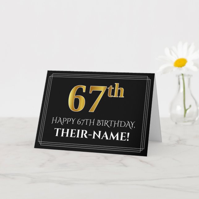 Carte Elégant Faux Gold Look "67ème" Anniversaire + Nom (Petite plante)