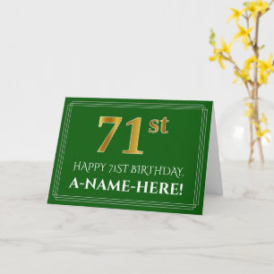 Carte Elégant Faux Gold Look 71ème anniversaire, nom (ve