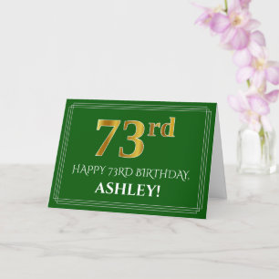 Carte Elégant Faux Gold Look 73ème anniversaire, nom (ve
