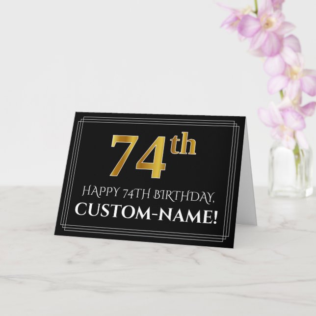 Carte Elégant Faux Gold Look "74ème" Anniversaire + Nom (Orchidée)