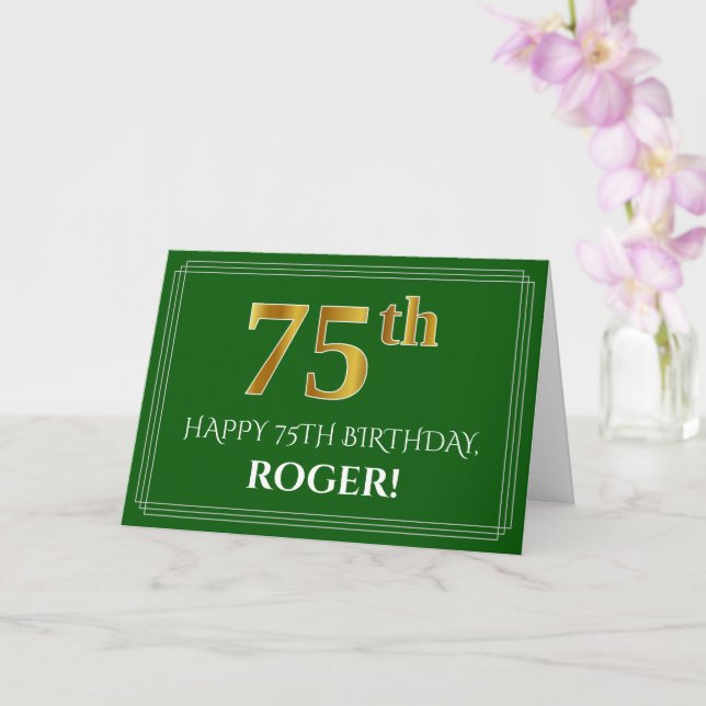 Carte Elégant Faux Gold Look 75e anniversaire, nom (vert (Orchidée)