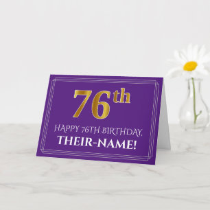 Carte Elégant Faux Gold Look 76e anniversaire, nom; viol