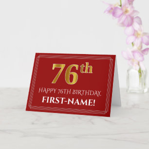 Carte Elégant Faux Gold Look "76ème" Anniversaire, Nom (