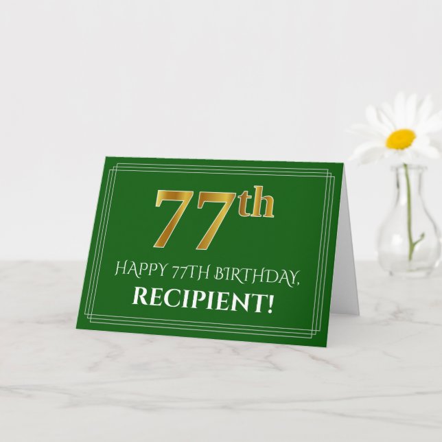 Carte Elégant Faux Gold Look 77e anniversaire, nom (vert (Petite plante)