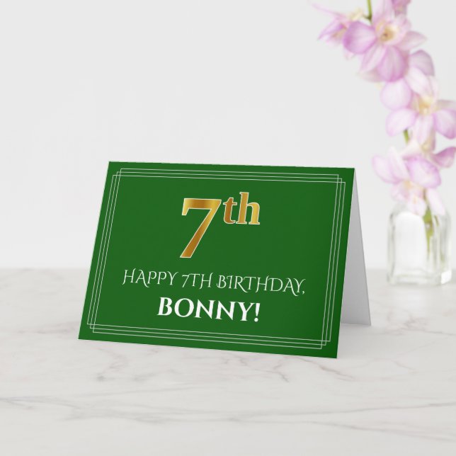 Carte Elégant Faux Gold Look 7e anniversaire, nom (vert) (Orchidée)