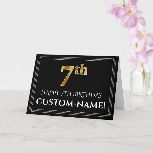 Carte Elégant Faux Gold Look "7ème" Anniversaire + Nom (Orchidée)