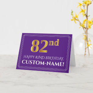 Carte Elégant Faux Gold Look 82e anniversaire, nom; viol