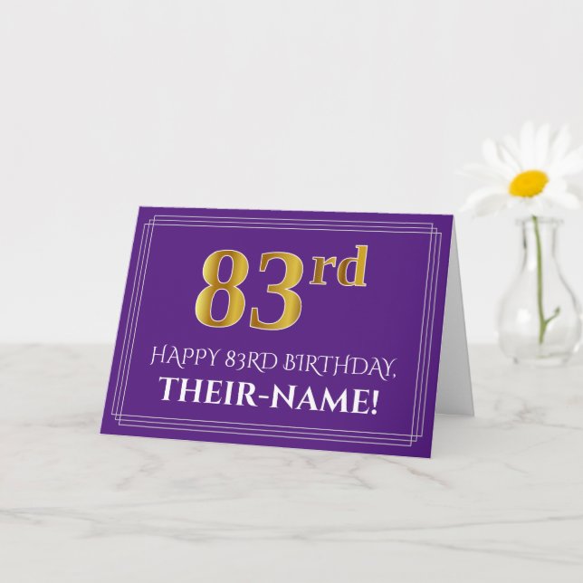 Carte Elégant Faux Gold Look 83e anniversaire, nom;Viole (Petite plante)