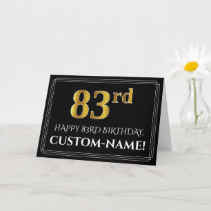 Carte Elégant Faux Gold Look "83ème" Anniversaire + Nom