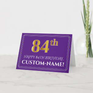 Carte Elégant Faux Gold Look 84e anniversaire, nom; viol