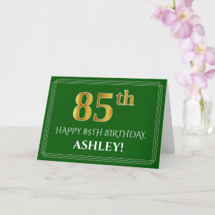Carte Elégant Faux Gold Look 85e anniversaire, nom (vert