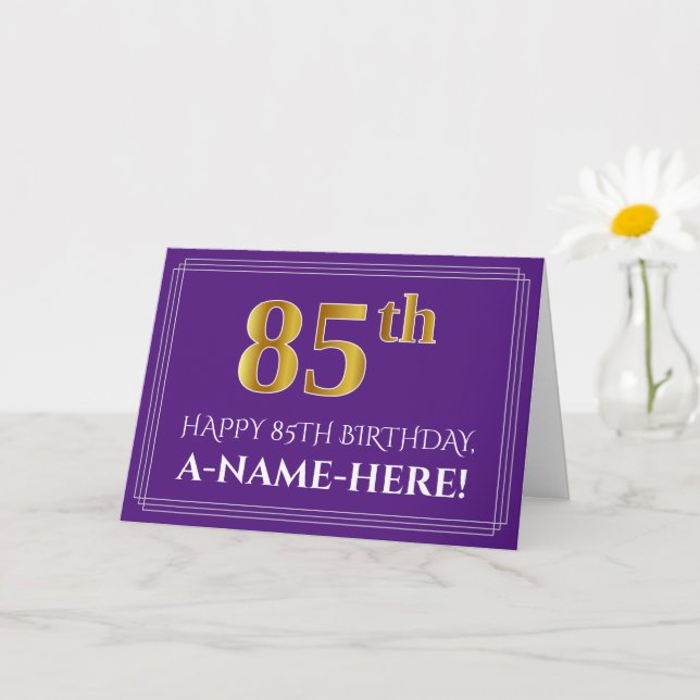 Carte Elégant Faux Gold Look 85e anniversaire, nom; viol (Petite plante)