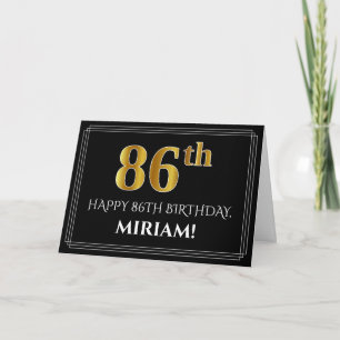 Carte Elégant Faux Gold Look "86ème" Anniversaire + Nom