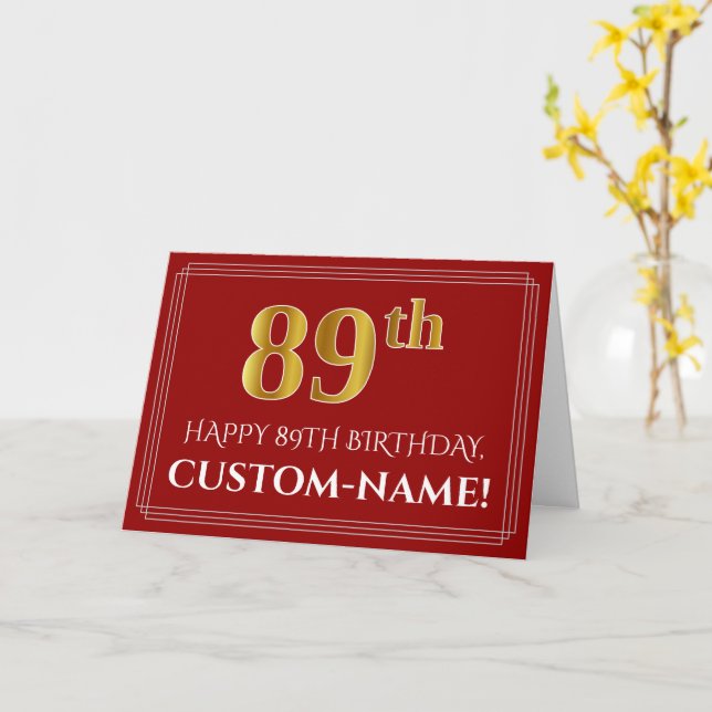 Carte Elégant Faux Gold Look "89ème" Anniversaire, Nom ( (Fleur jaune)