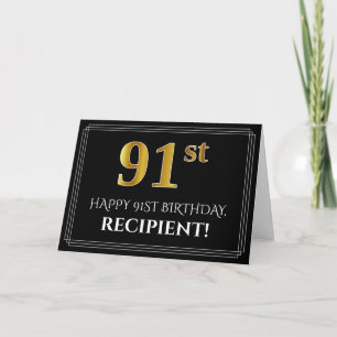 Carte Elégant Faux Gold Look "91ème" Anniversaire + Nom