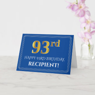 Carte Elégant Faux Gold Look 93ème anniversaire, nom (bl