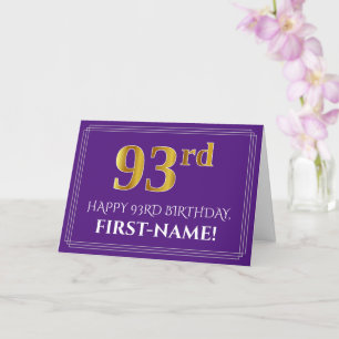 Carte Elégant Faux Gold Look 93ème anniversaire, nom; vi