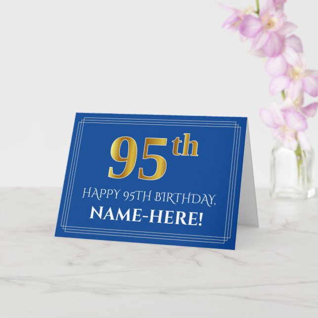 Carte Elégant Faux Gold Look 95e anniversaire, nom (bleu (Orchidée)