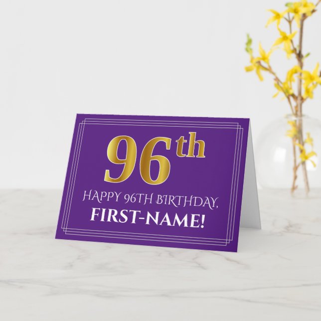Carte Elégant Faux Gold Look 96e anniversaire, nom; viol (Fleur jaune)