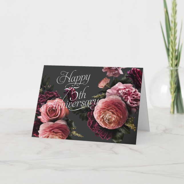 Carte Élégant Floral-75ème anniversaire de Mariage (Devant)