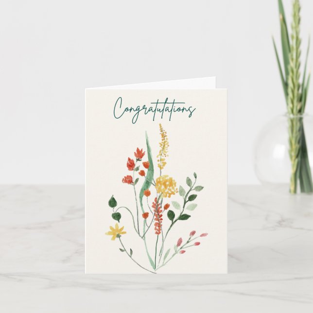 Carte Elégant Floral Aquarelle Félicitations Mariage (Devant)