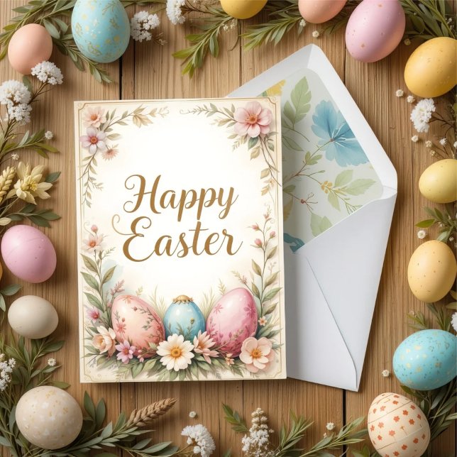 Carte Elégant Floral Happy Easter Greeting (Créateur téléchargé)