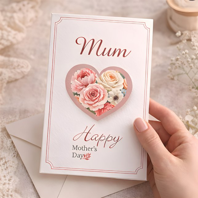 Carte Elegant Floral Heart “Mum” Mother’s Day Card  (Créateur téléchargé)