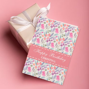 Carte Elégant Floral Joyeux Anniversaire