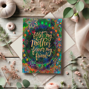 Carte Elégant Floral Mère Ami Citation Vert