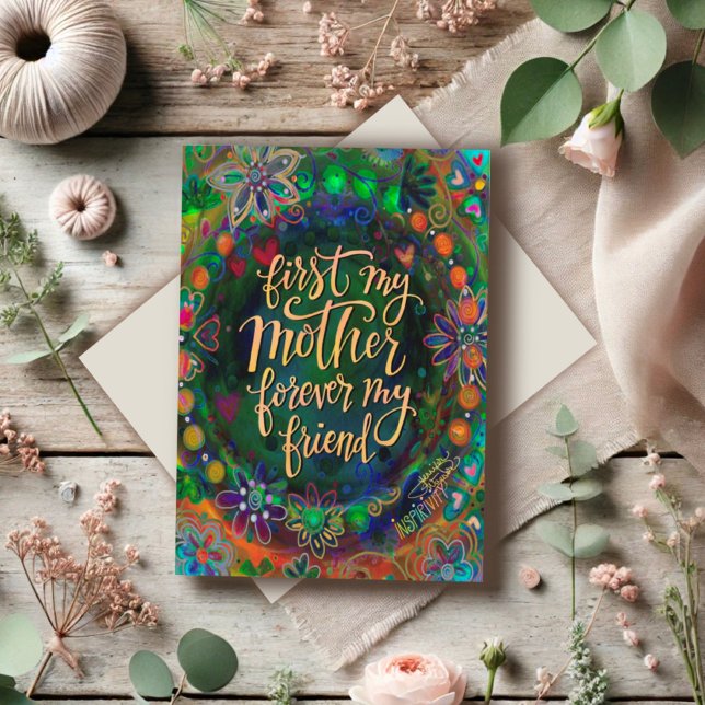 Carte Elégant Floral Mère Ami Citation Vert (Créateur téléchargé)