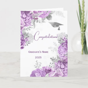 Carte Élégant Floral Purple Personnalisé Graduation
