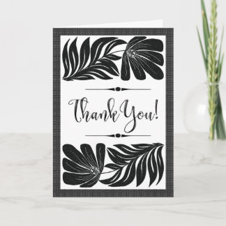 Carte Élégant floral tropical Merci, noir & blanc
