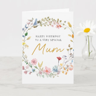 Carte Elegant Floral Wreath Birthday Card for Mum
