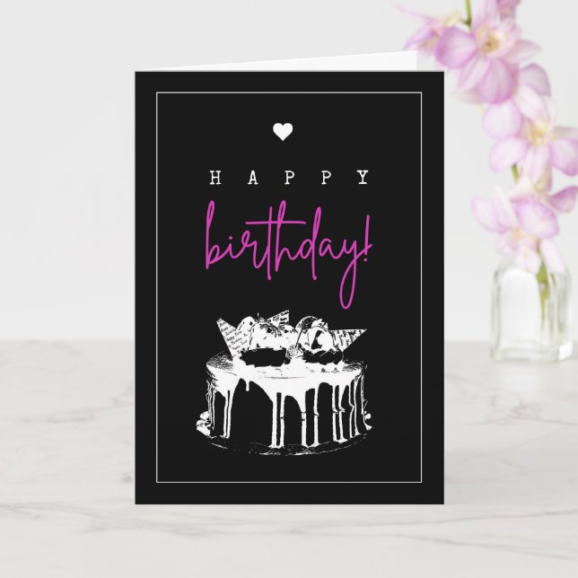Carte Élégant gâteau d'anniversaire noir et blanc simple (Orchidée)