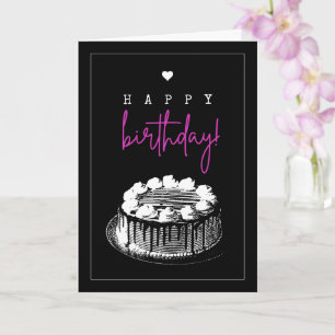 Carte Élégant gâteau d'anniversaire noir et blanc simple
