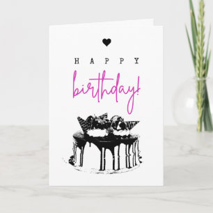 Carte Élégant gâteau d'anniversaire noir et blanc simple