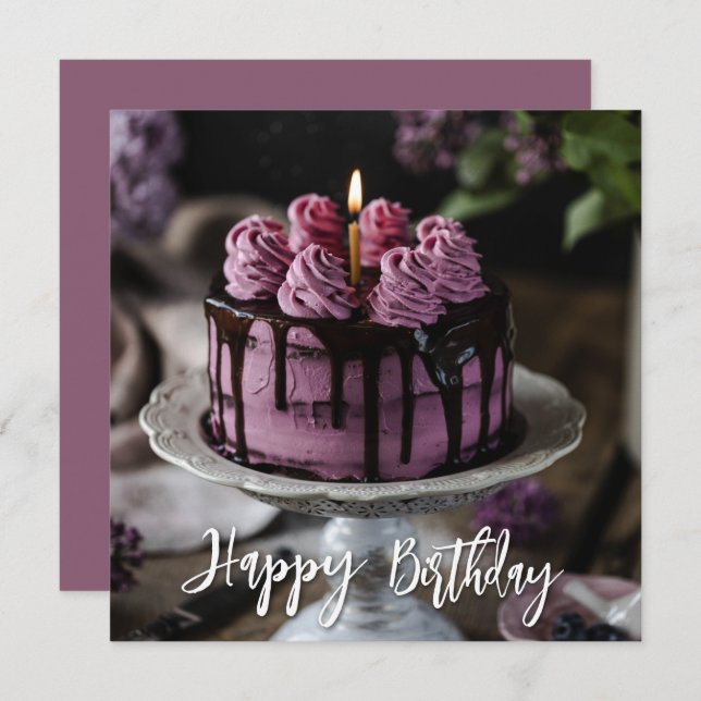 Carte Elégant gâteau Lilac voeux d'anniversaire (Devant / Derrière)