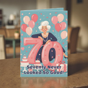 Carte Elégant Glamour Femme 70e anniversaire Salutation