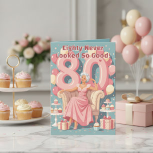 Carte Elégant Glamour Femme 80e anniversaire Salutation