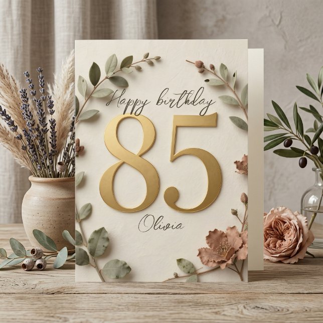 Carte Elegant Gold Botanical Wreath Womens 85th Birthday (Créateur téléchargé)