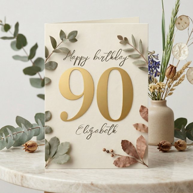 Carte Elegant Gold Eucalyptus Botanical 90th Birthday (Créateur téléchargé)