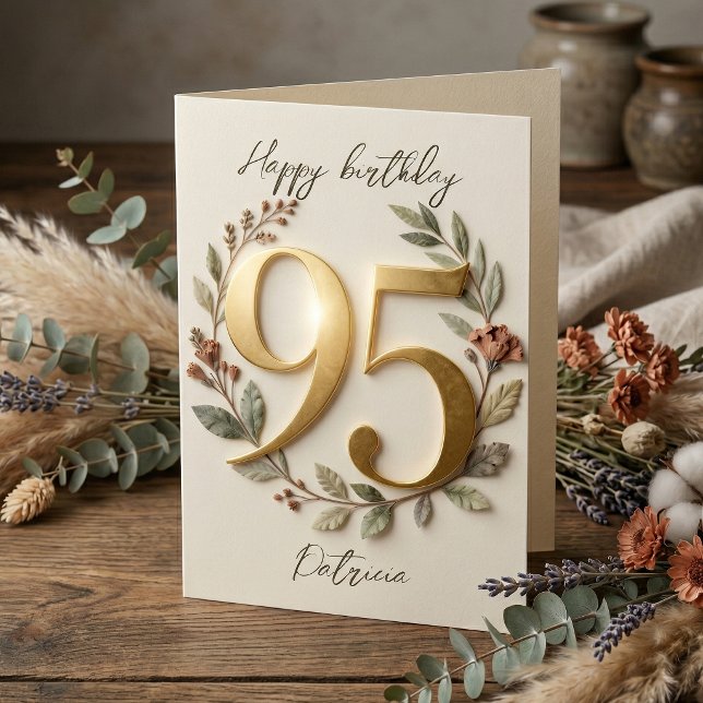 Carte Elegant Gold Number Botanical Wreath 95th Birthday (Créateur téléchargé)