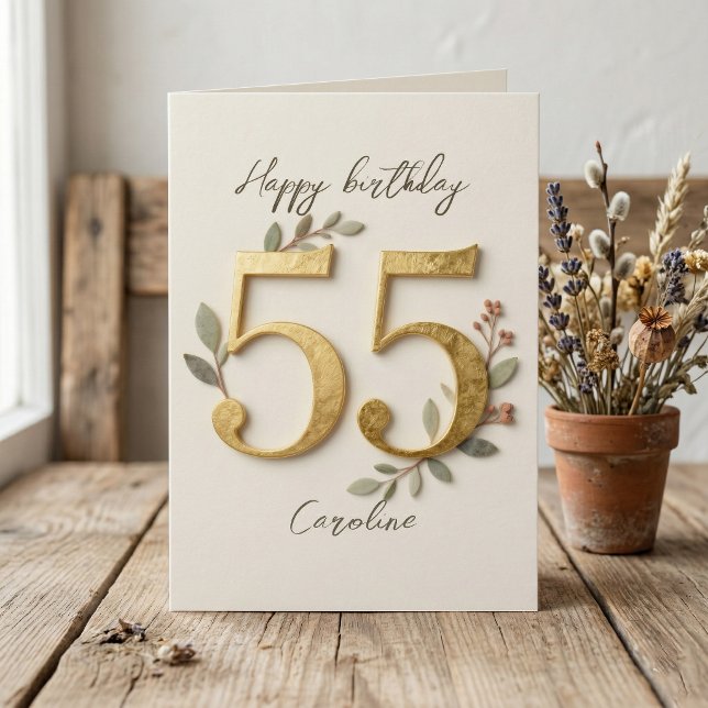 Carte Elegant Gold Numbers Botanical 55th Birthday (Créateur téléchargé)
