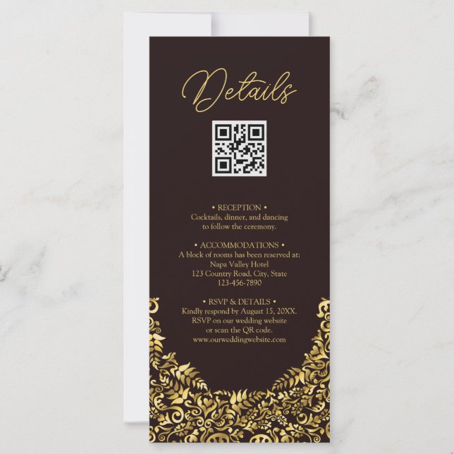 Carte Elegant Golden Maroon QR Code Mariage détail (Devant)